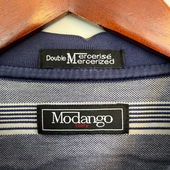 Modango Men's Blue Striped Polo Shirt size medium - Picture 2 of 6